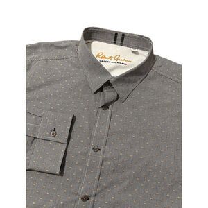 Robert Graham Men's Dress Shirt Black White Orange 3D Textured Size 2XL